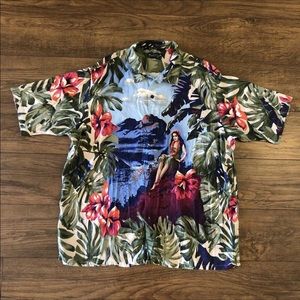 Nautica Mens Shirt Size XL Hawaiian Button Up Linen/Rayon Floral Short Sleeve